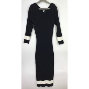 VENUS Black Ribbed‎ Knit Sweater Dress White Contrast Stripe Hem & Cuffs Size S